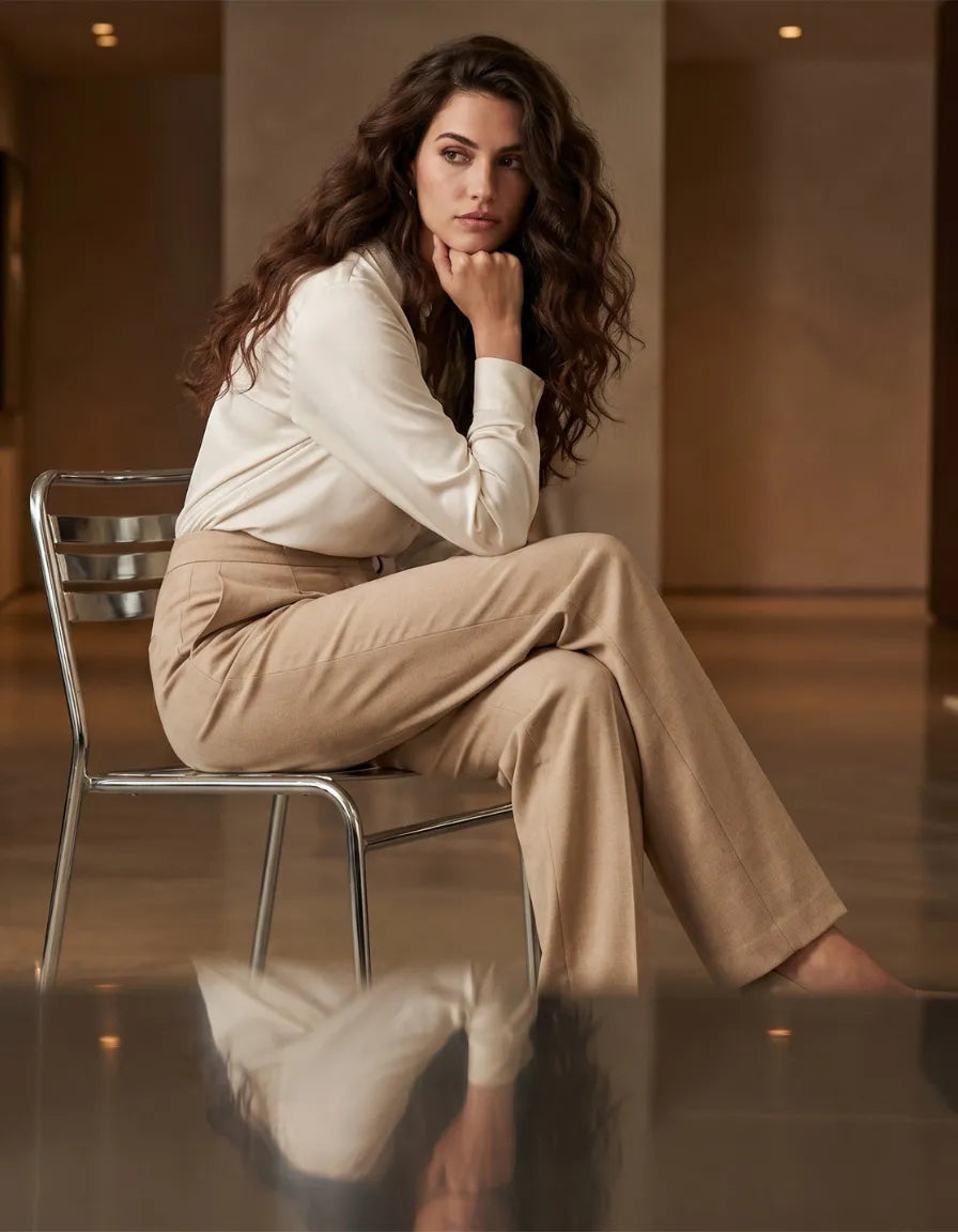 Pantalón de Vestir de Cintura Alta para Mujer | Elegante Beige