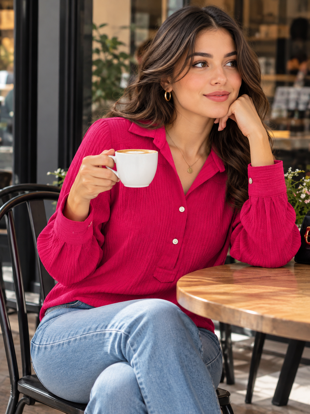 Blusa Zaida Fucsia Foleys Para Dama Manga Larga Viscosa