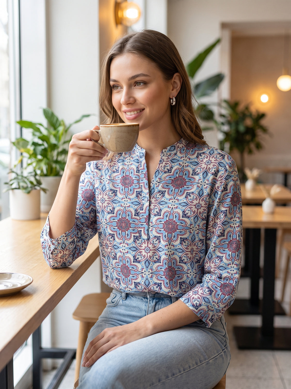 Blusa Carpiel Para Dama Manga Larga Estampada