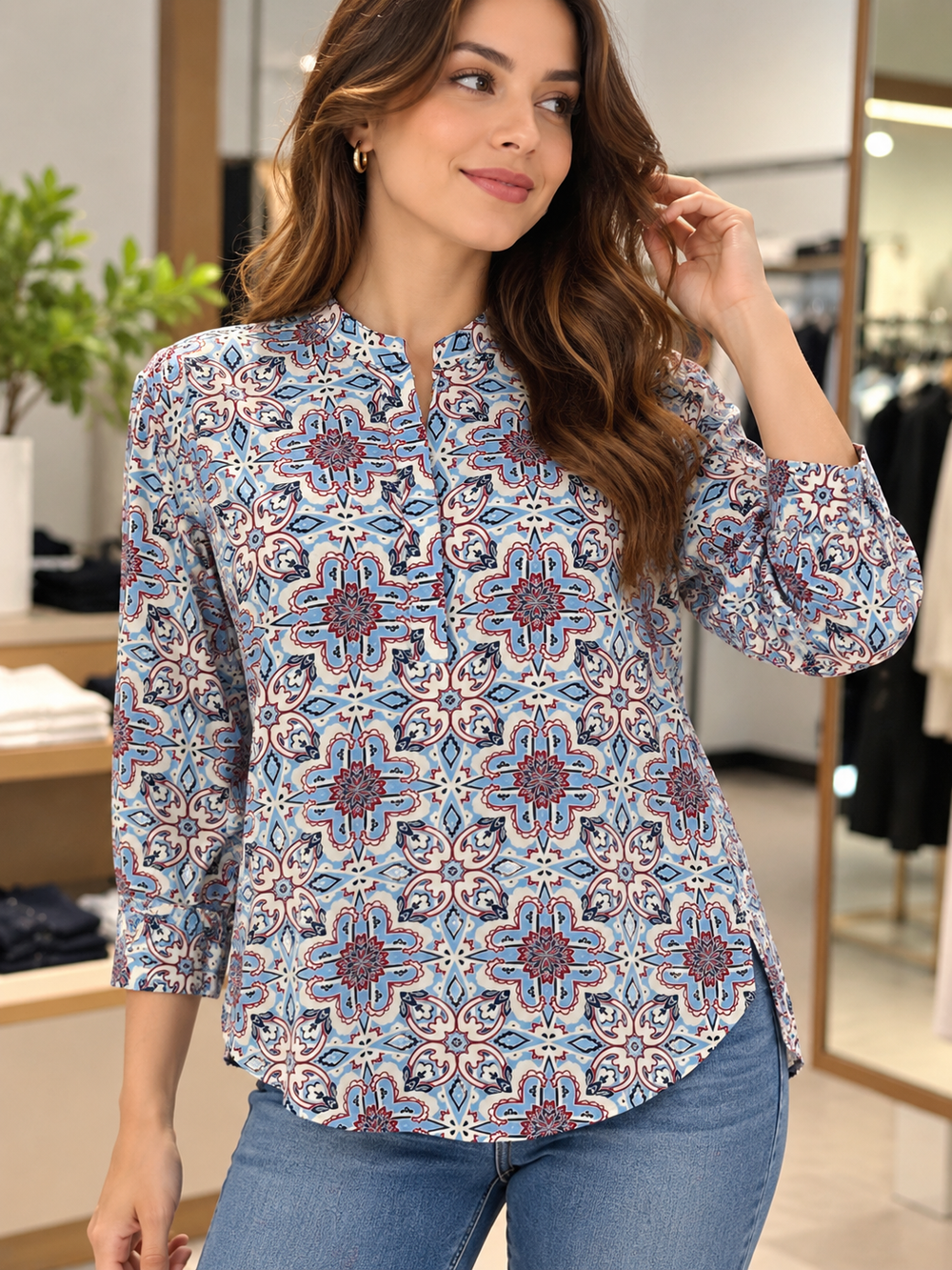 Blusa Carpiel Para Dama Manga Larga Estampada