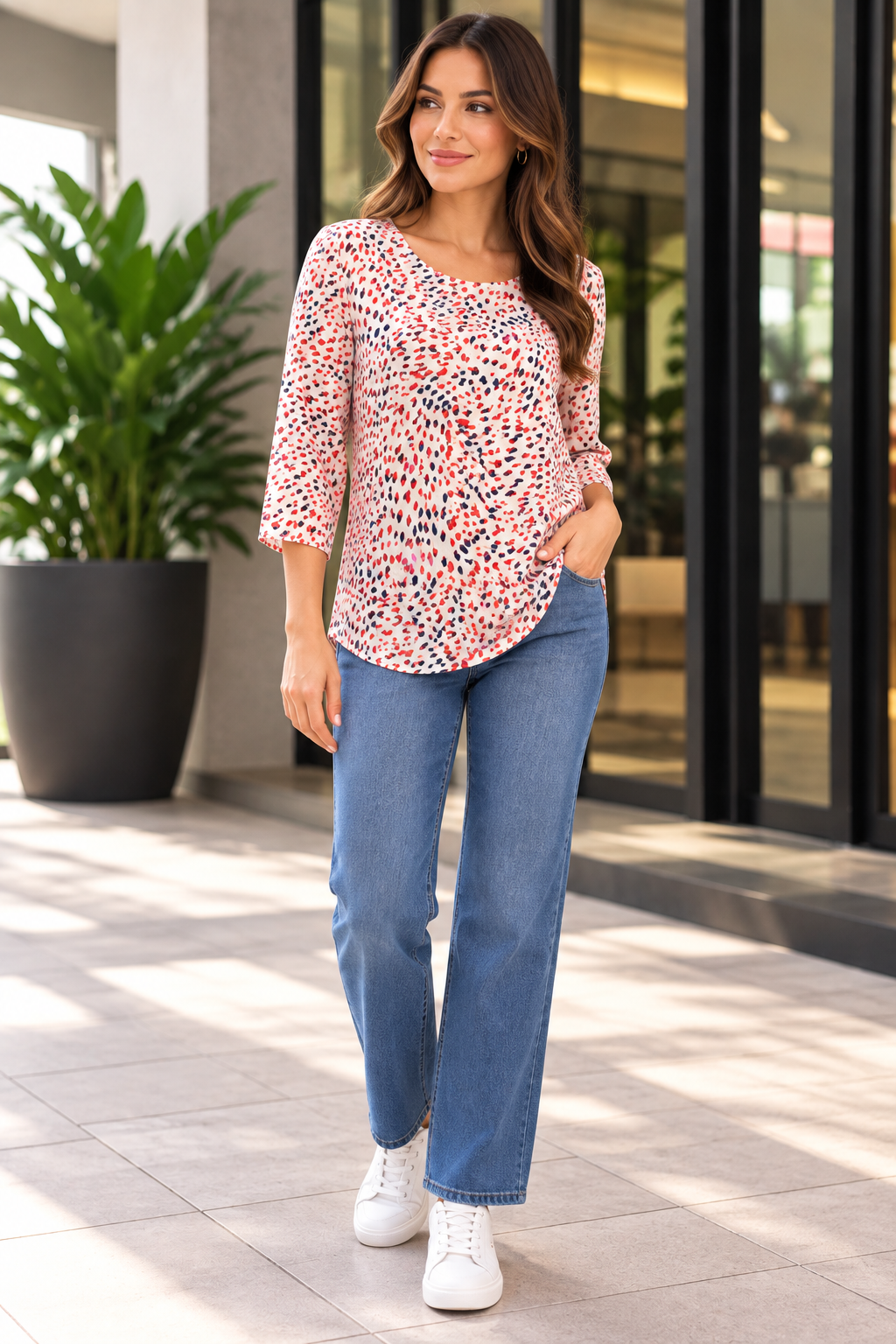 Blusa Estampada Estilo Sandra para Dama | Manga 3/4