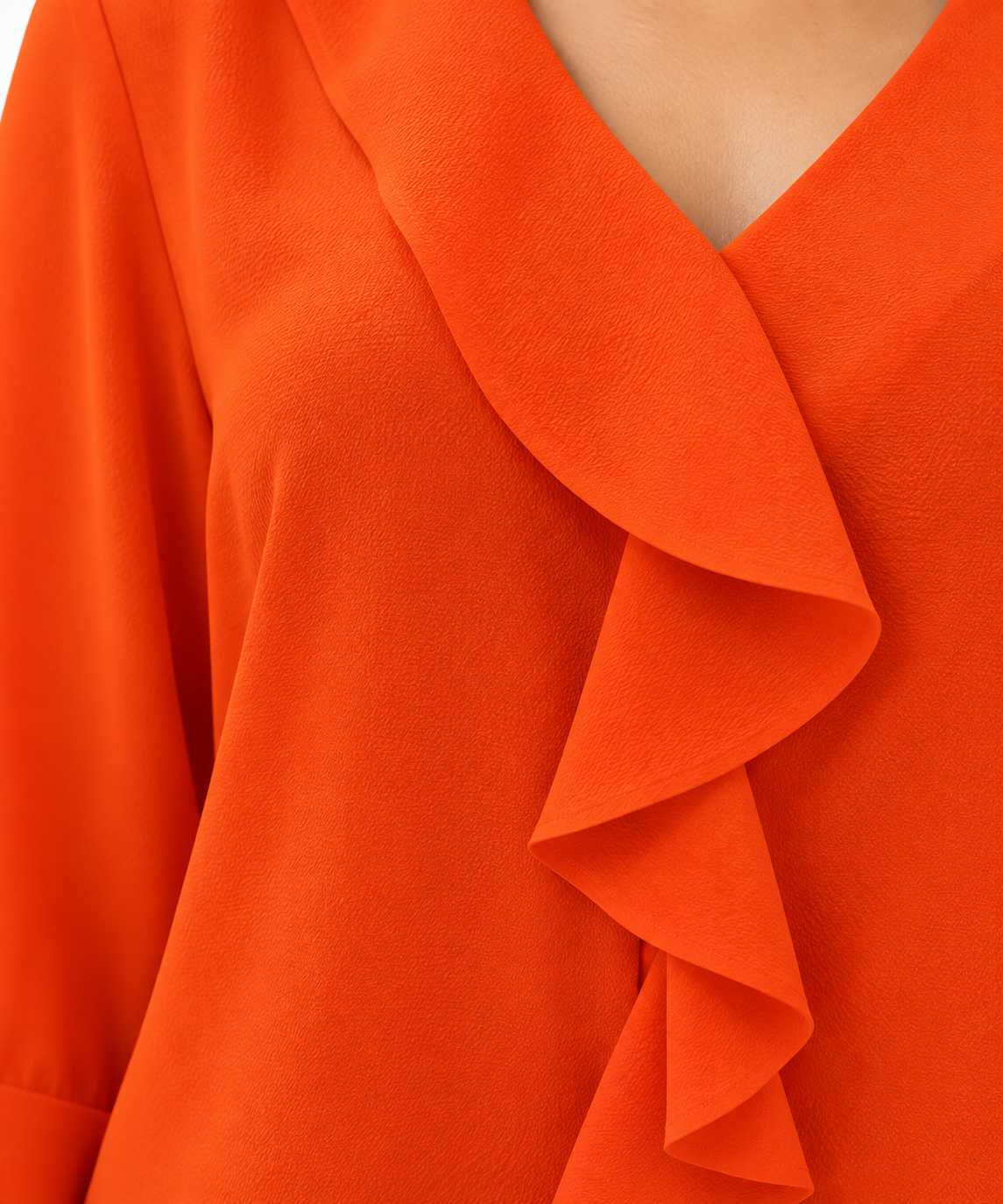 Blusa Pasión Naranja para Dama con Volantes | Manga 3/4