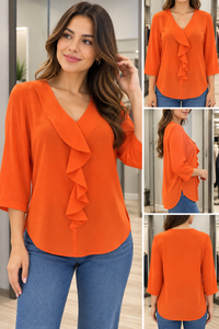 Blusa Pasión Naranja para Dama con Volantes | Manga 3/4