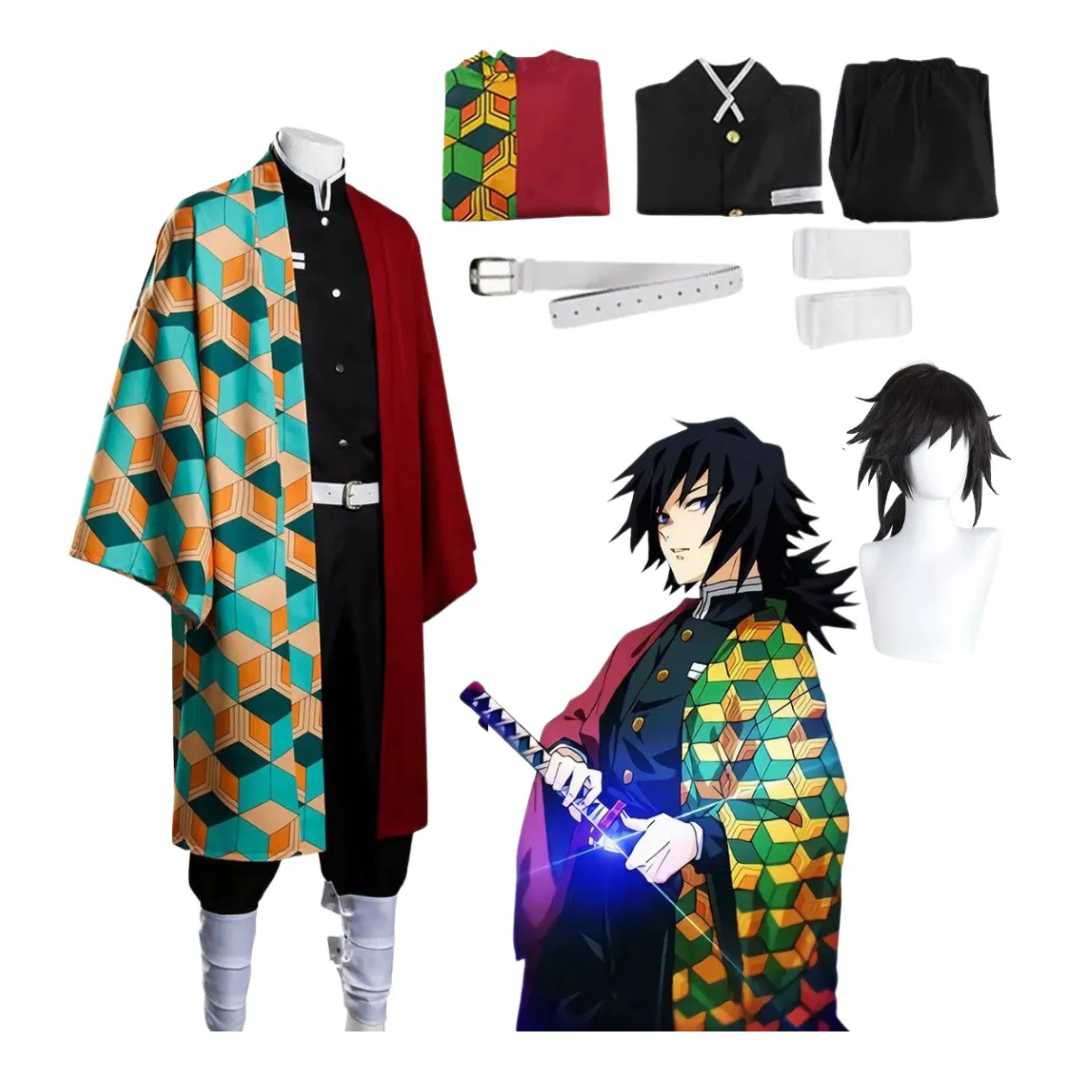 Disfraz De Cosplay De Tomioka Giyuu Con Peluca Corta – Ideal Para Halloween, Carnaval, Conciertos Y Fiestas Temáticas