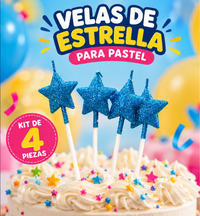 Kit 4 Velas Estrella 3D Glitter para Pastel