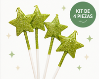 Kit 4 Velas Estrella 3D Glitter Verdes para Pastel