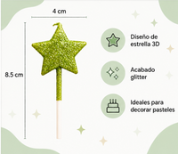 Kit 4 Velas Estrella 3D Glitter Verdes para Pastel