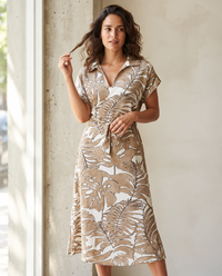 Vestido Cande Beige Estampado para Mujer | Escote V | Foleys