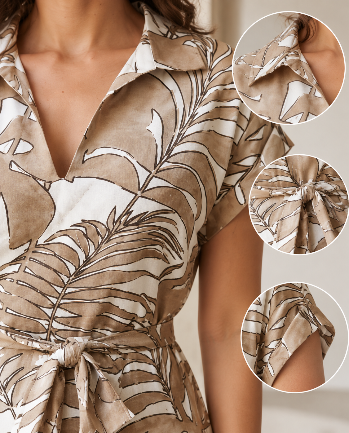 Vestido Cande Beige Estampado para Mujer | Escote V | Foleys