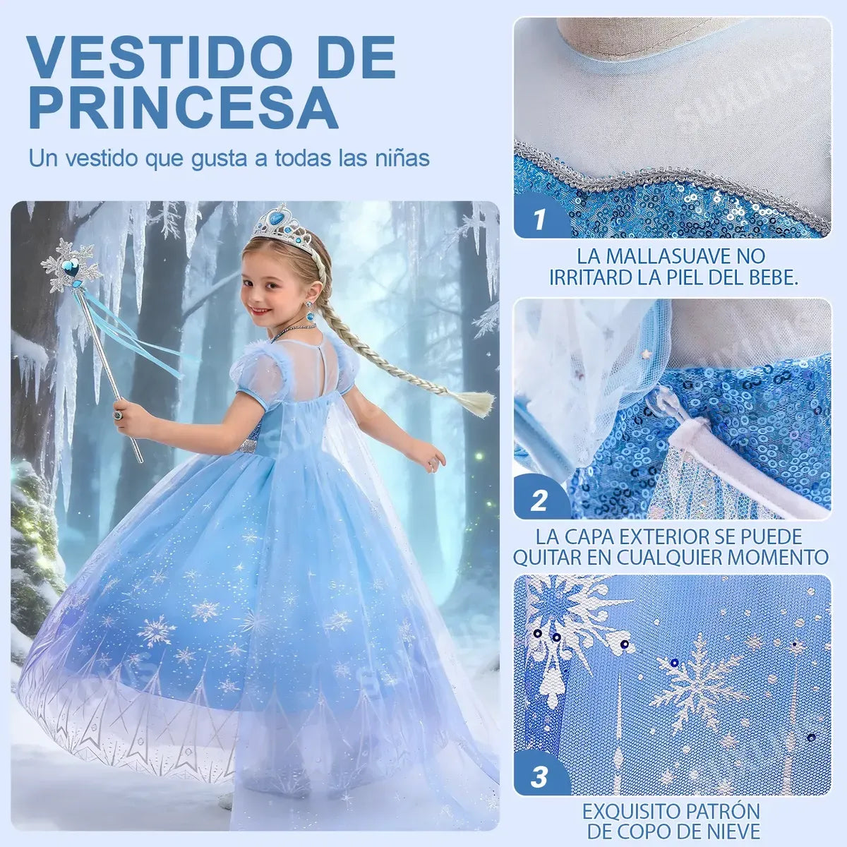 Vestido De Disfraz De Princesa De Elsa De Frozen