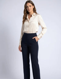 Pantalón de Vestir de Cintura Alta para Mujer | Elegante Azul Marino