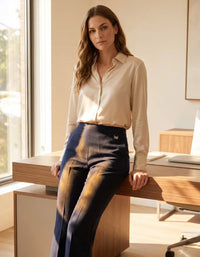 Pantalón de Vestir de Cintura Alta para Mujer | Elegante Azul Marino
