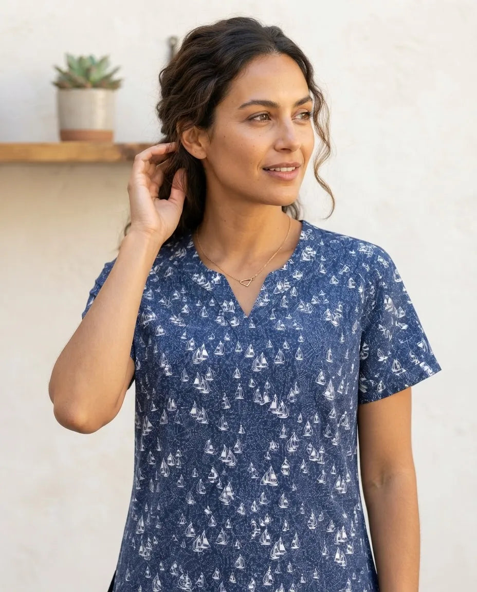 Blusa Tavata Azul Marino Estampado Náutico