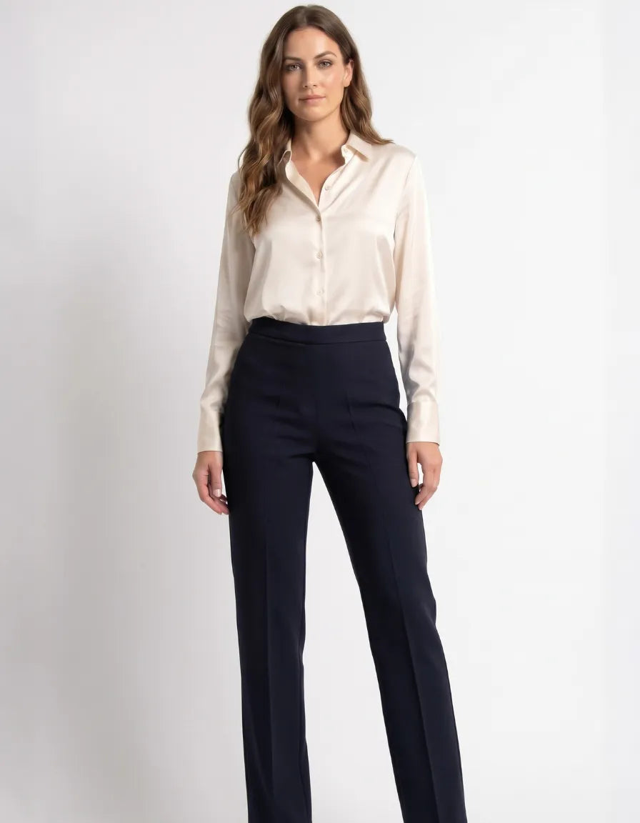 Pantalón de Vestir de Cintura Alta para Mujer | Elegante Azul Marino