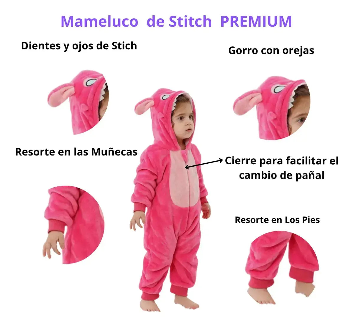 Pijama Kigurumi Angela Stitch Rosa para Niña