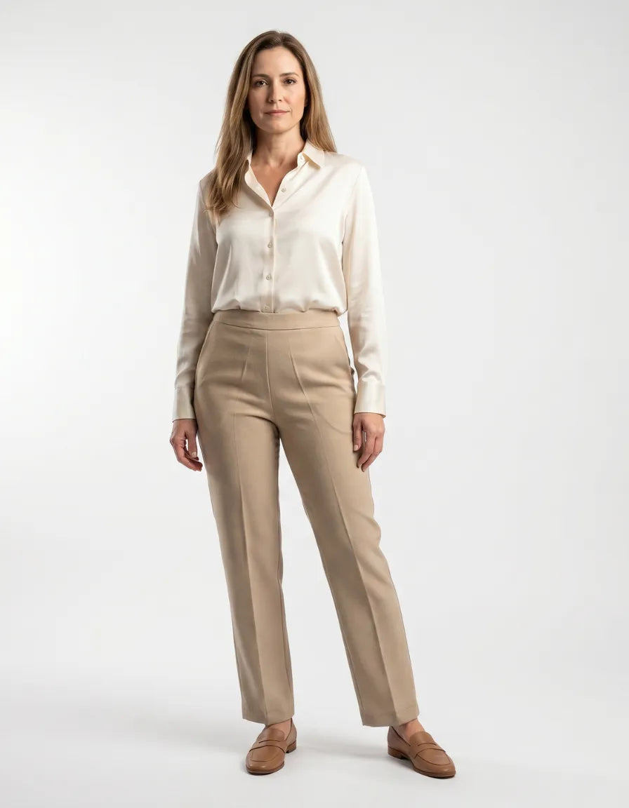 Pantalón de Vestir de Cintura Alta para Mujer | Elegante Beige