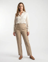 Pantalón de Vestir de Cintura Alta para Mujer | Elegante Beige
