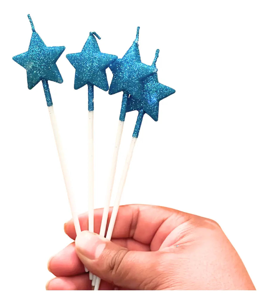 Kit 4 Velas Estrella 3D Glitter para Pastel