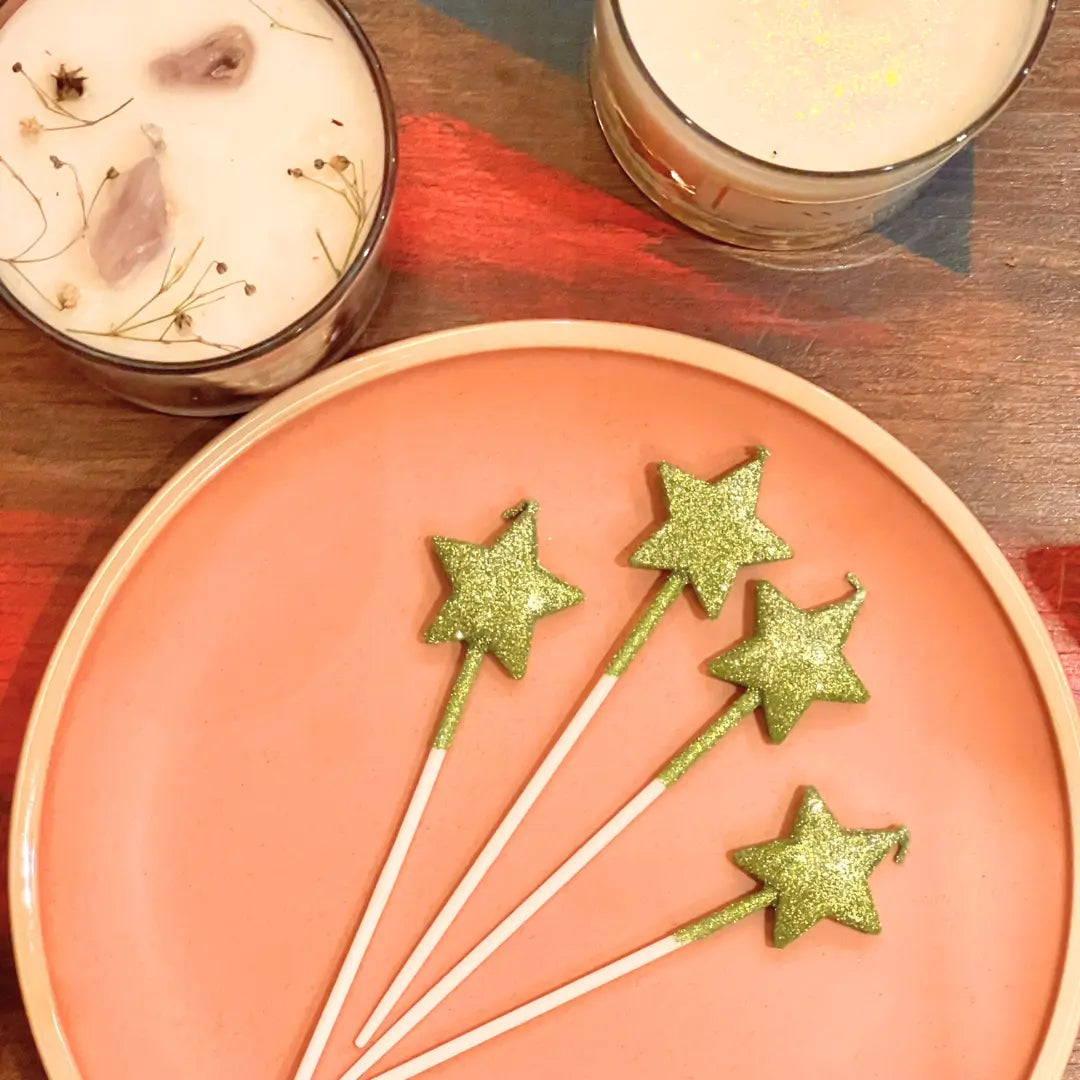 Kit 4 Velas Estrella 3D Glitter Verdes para Pastel