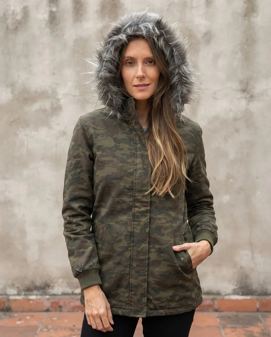 Chamarra Militar Hueso con Capucha Desmontable para Mujer | Foleys