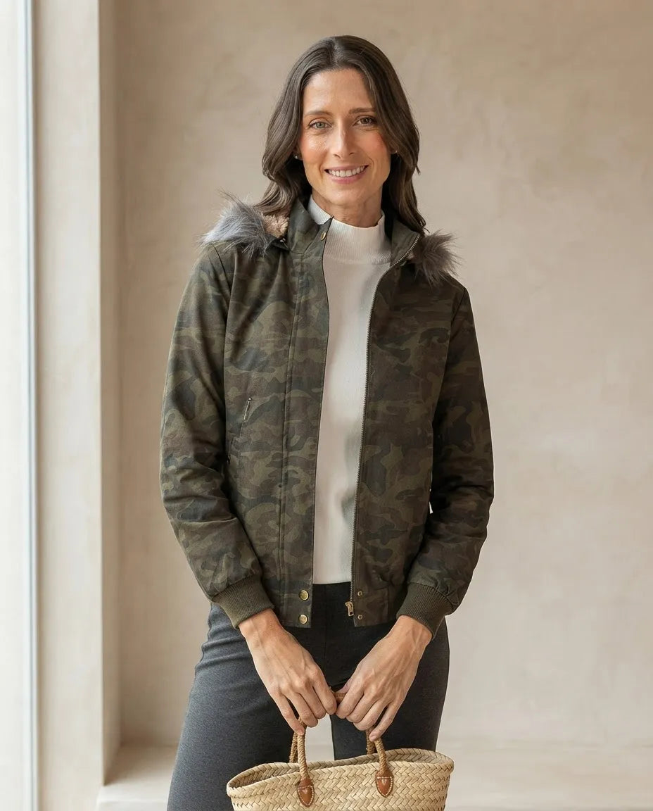 Chamarra Militar Hueso con Capucha Desmontable para Mujer | Foleys