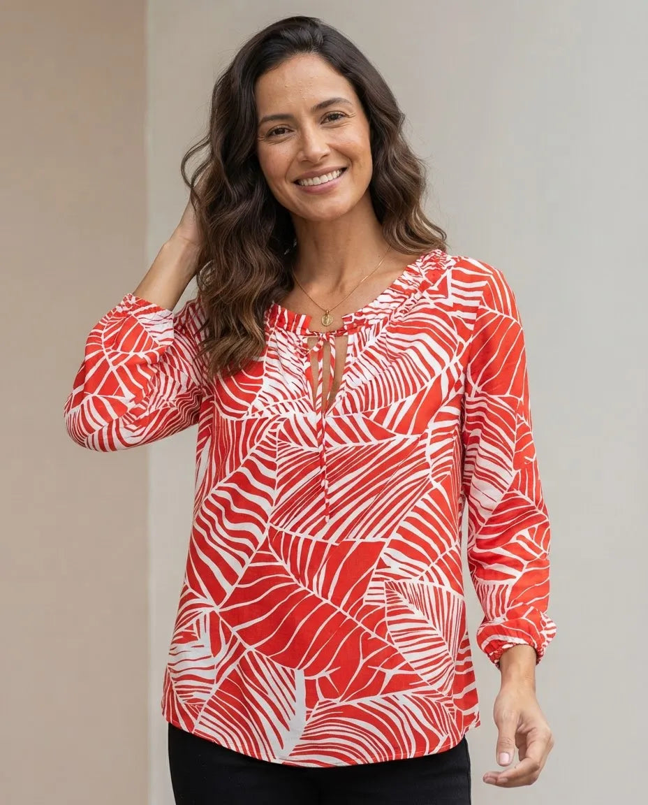 Blusa Esenciales Roja Estampada para Mujer | Foley's
