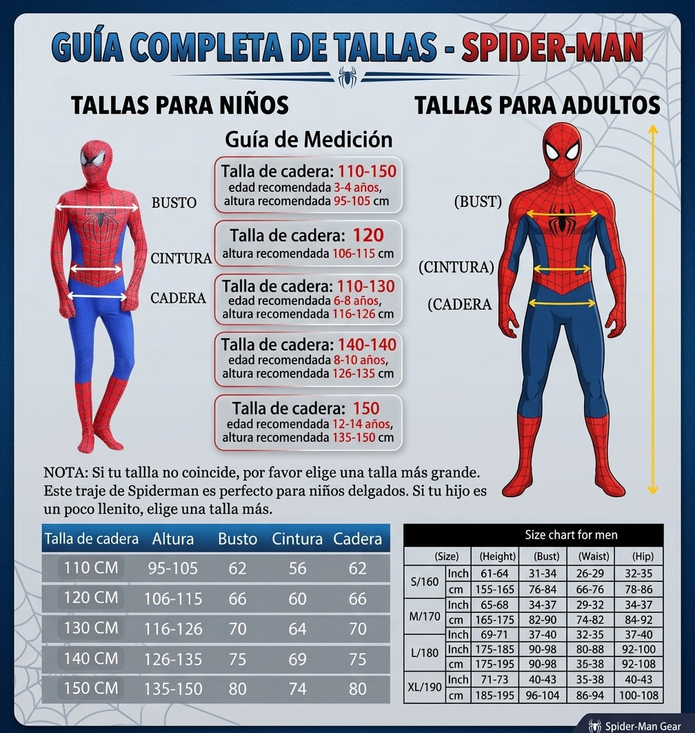 DISFRAZ DE SPIDER-MAN PARA NIÑOS Y ADULTOS
